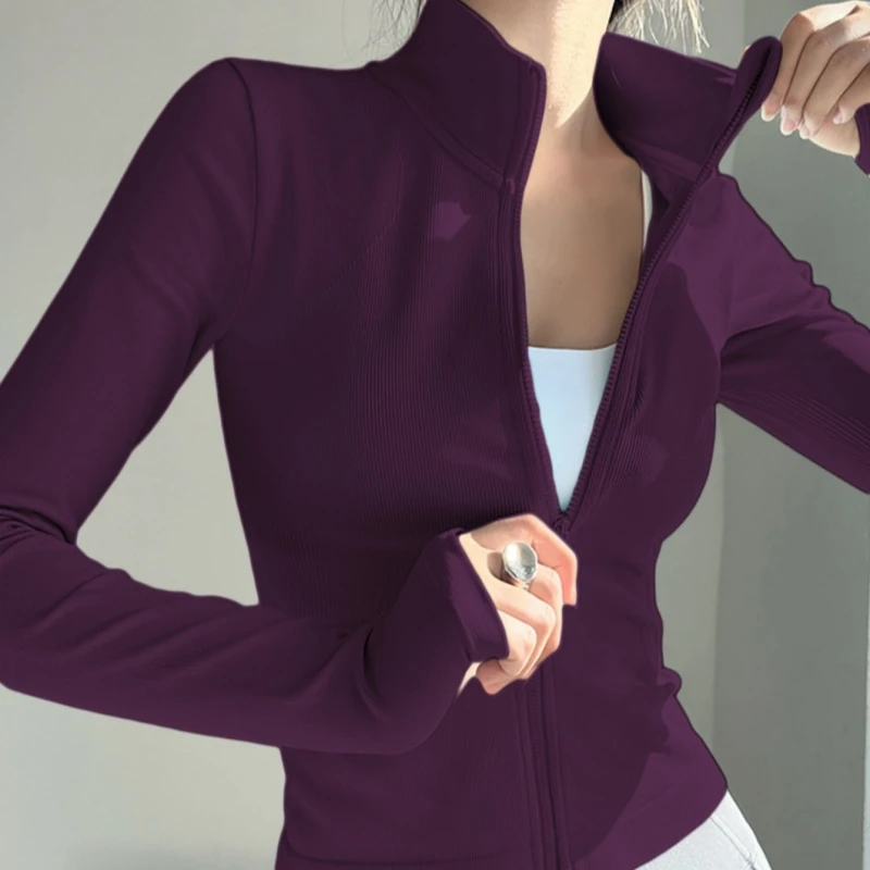 瑜伽服女春秋季拉链外套运动上衣修身长袖外穿跑步专业训练健身服