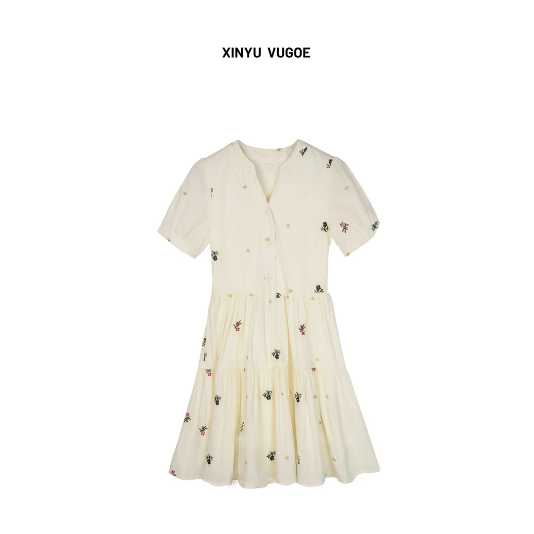 【肖肖专属】春夏新款法式碎花刺绣连衣裙休闲裙子8070