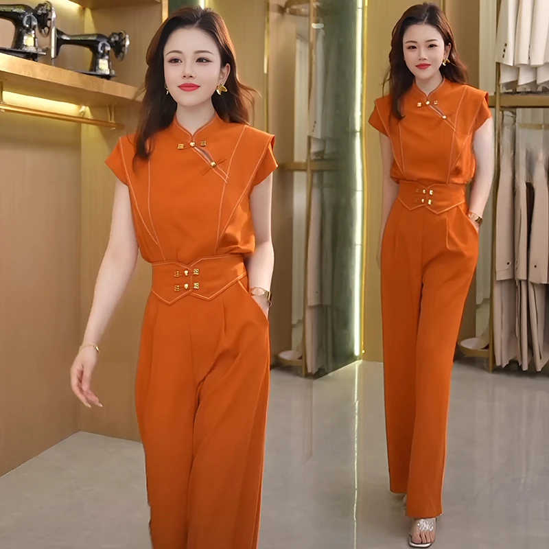 2025夏季新款新中式轻国风盘扣上衣裤子两件套装女显瘦气质中国风