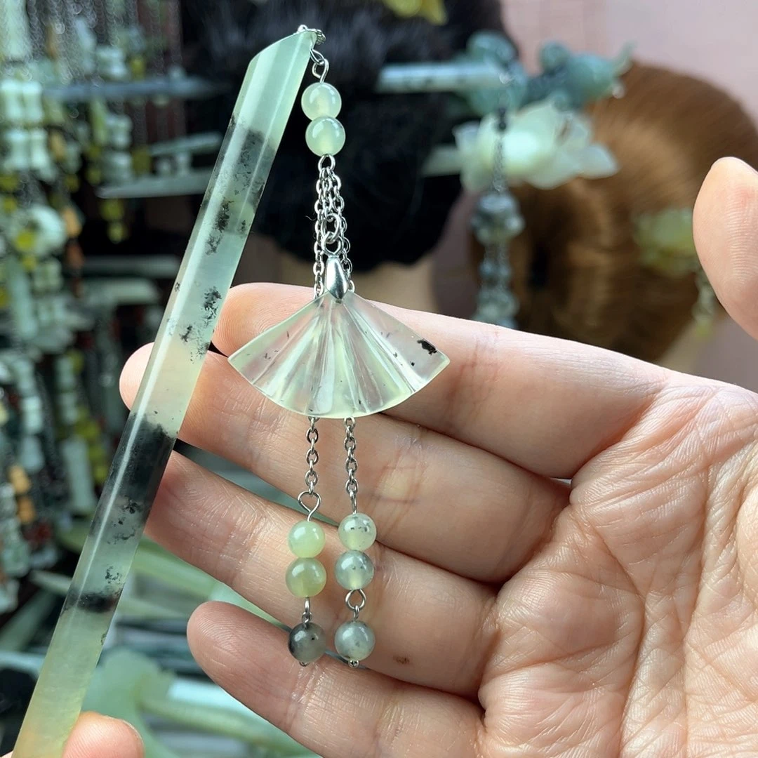 蛇纹石玉发饰未镶嵌长度13.5厘米左右