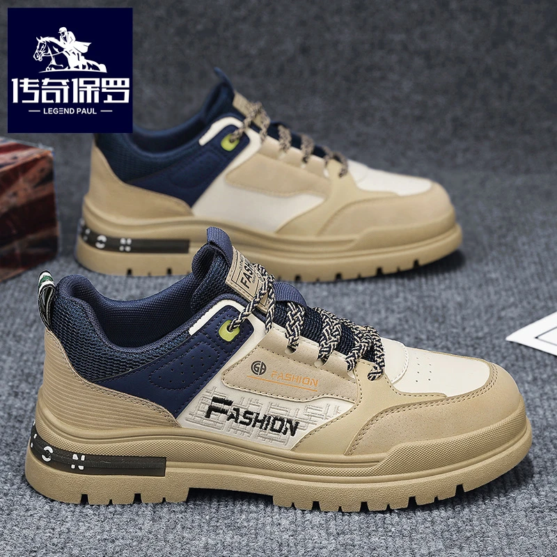 传奇保罗新款男鞋防水防滑运动增高板鞋休闲上班工作马丁劳保潮鞋