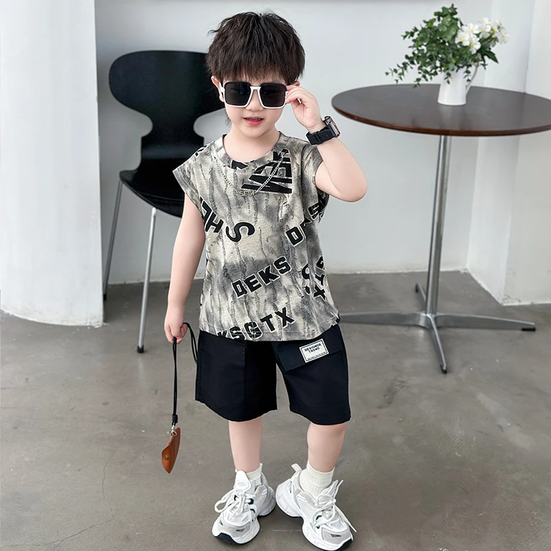 男童夏装背心套装2025新款宝宝夏款无袖衣服酷帅气儿童装夏季坎肩