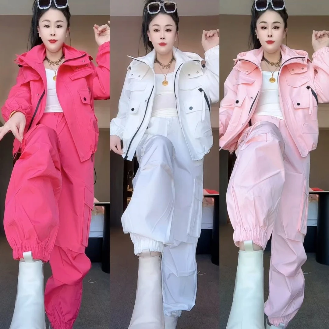 时尚工装夹克外套洋气休闲两件套春季炸街套装