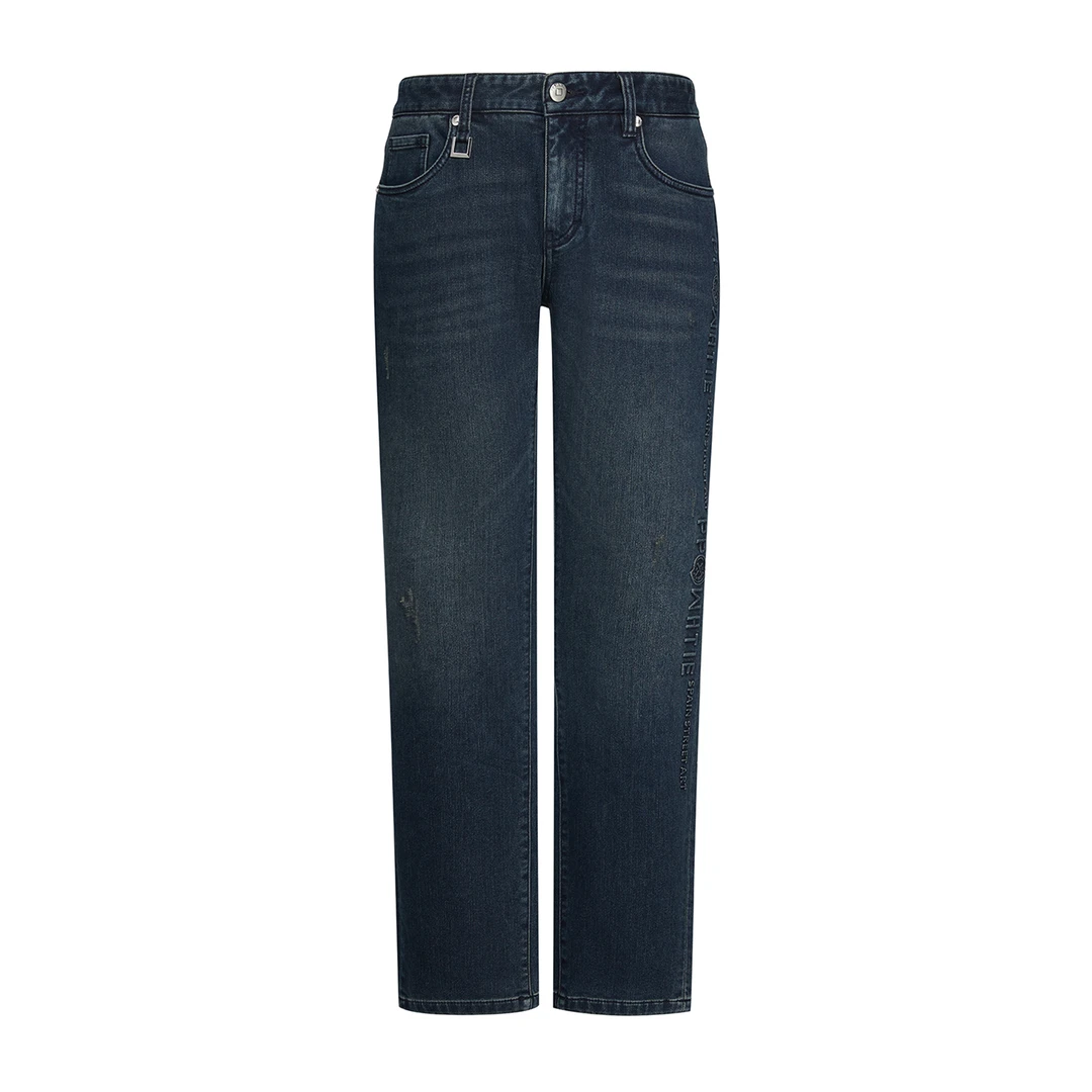 秋冬季简约牛仔裤秋冬蓝色黑灰色长裤直筒裤水洗