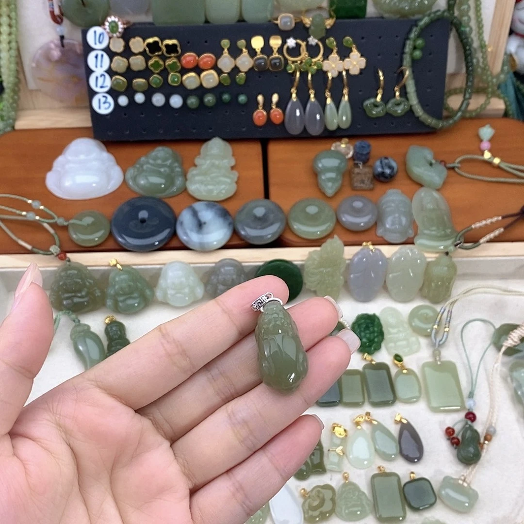 和田玉银S925镶嵌吊坠(不含链)