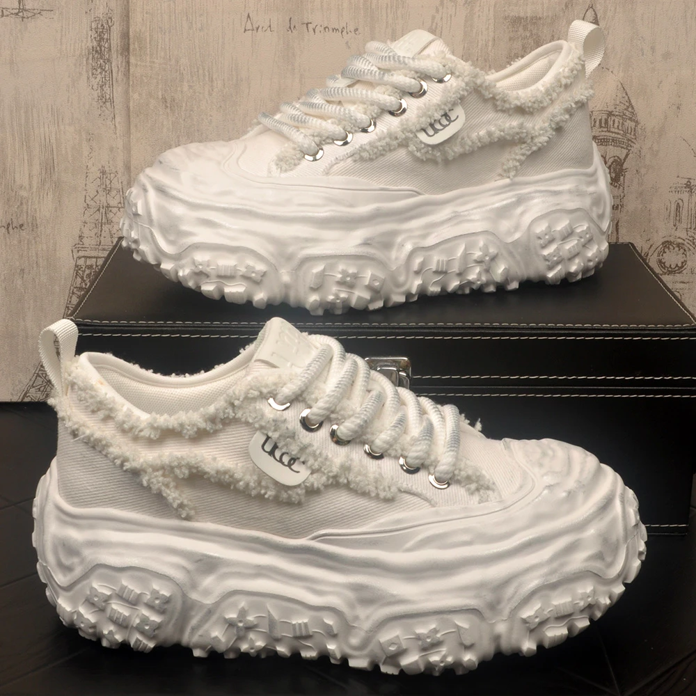 休闲帆布鞋男士夏季透气素面百搭小白鞋厚底增高透气运动鞋板鞋男