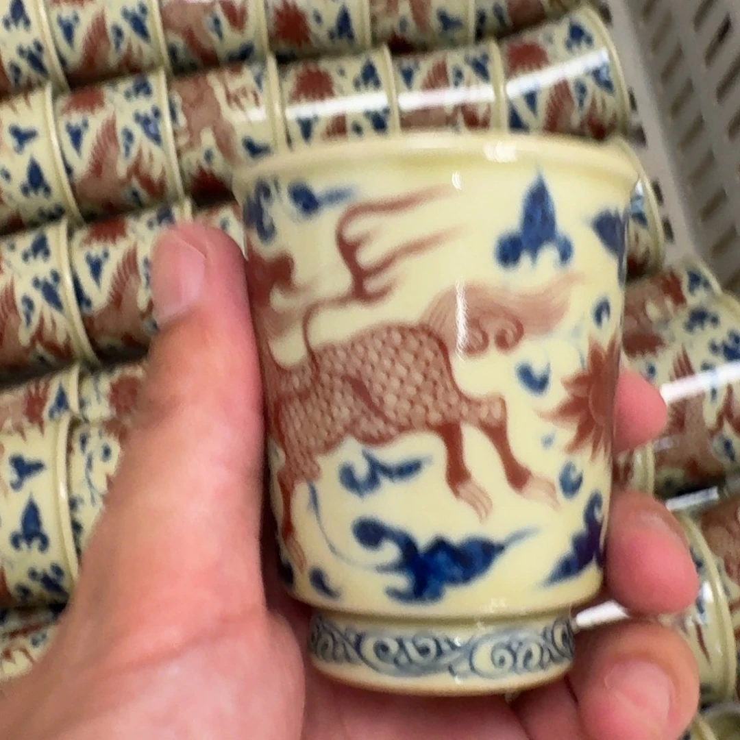 摆件二号釉麒麟追凤闻香杯