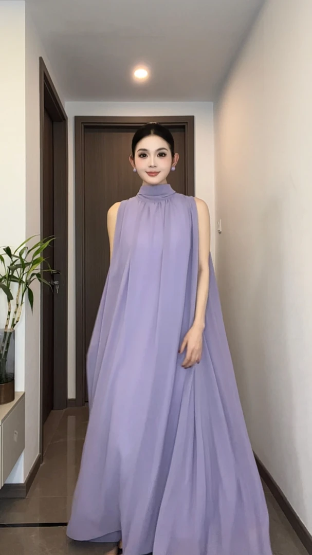 法式修身蝴蝶结挂脖连衣裙裙子仙气超仙森系气质夏季绝美长裙