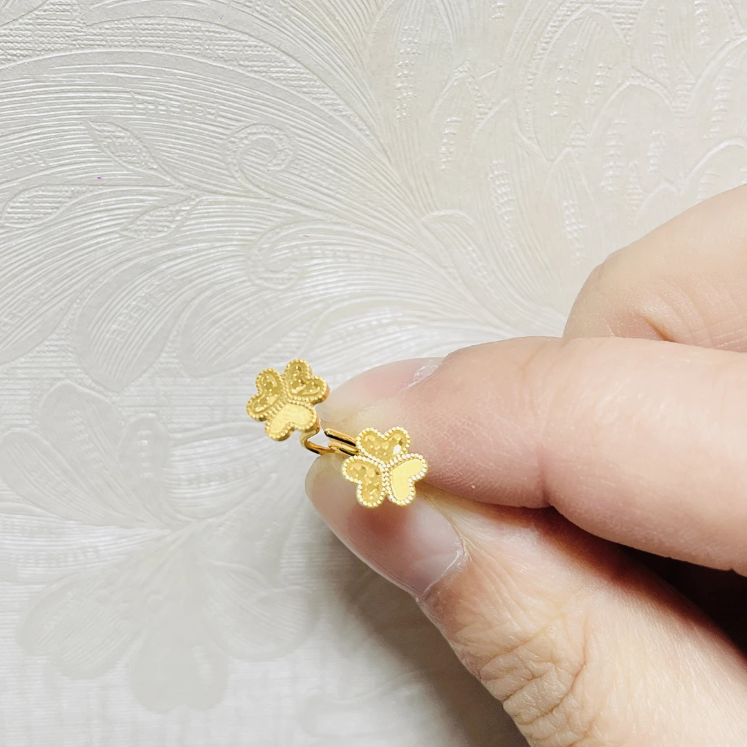 足金999龙鳞爱心三叶草耳钉弯钩ins时尚闪亮