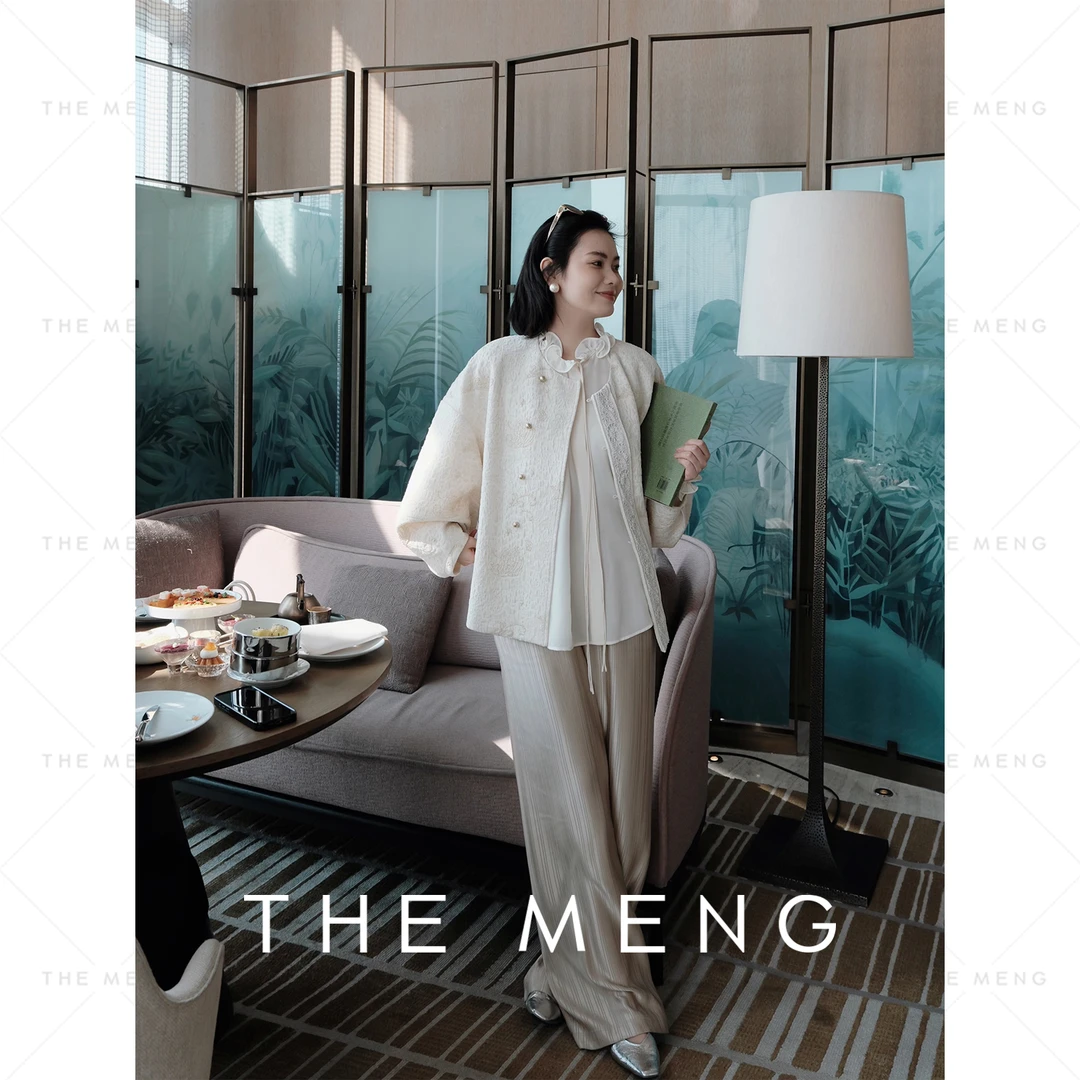 THE MENG【超模裤】醋酸缎面提花条纹垂顺显瘦通勤休闲裤#M241P076