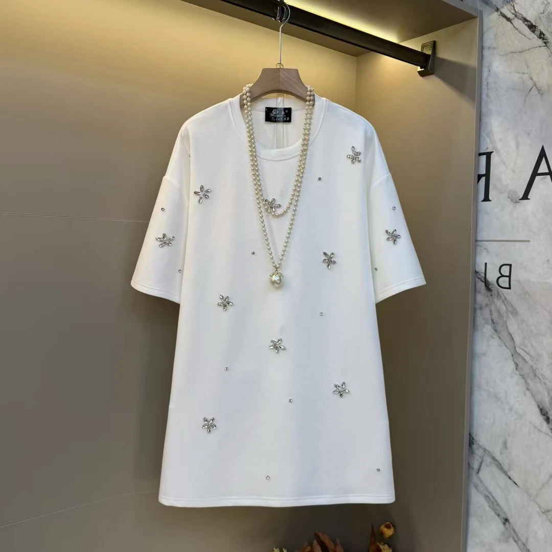 2025秋冬欧货设计感钉钻花朵气质短袖宽松长袖高级洋气上衣85245