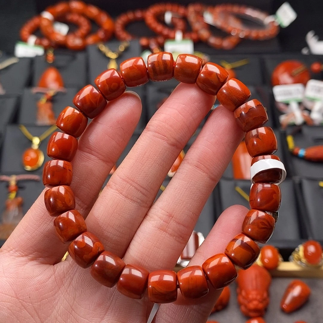 南红玛瑙未镶嵌四川凉山火焰纹直切手串8.6mm
