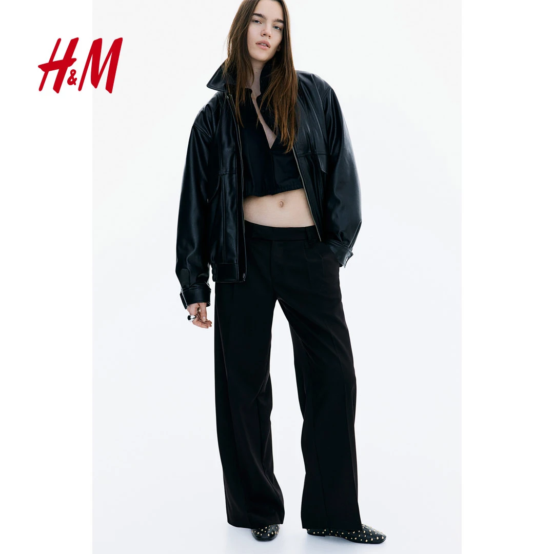 【达】HM女装秋季时尚宽松斜纹布直筒阔腿通勤职场百搭西裤1172763