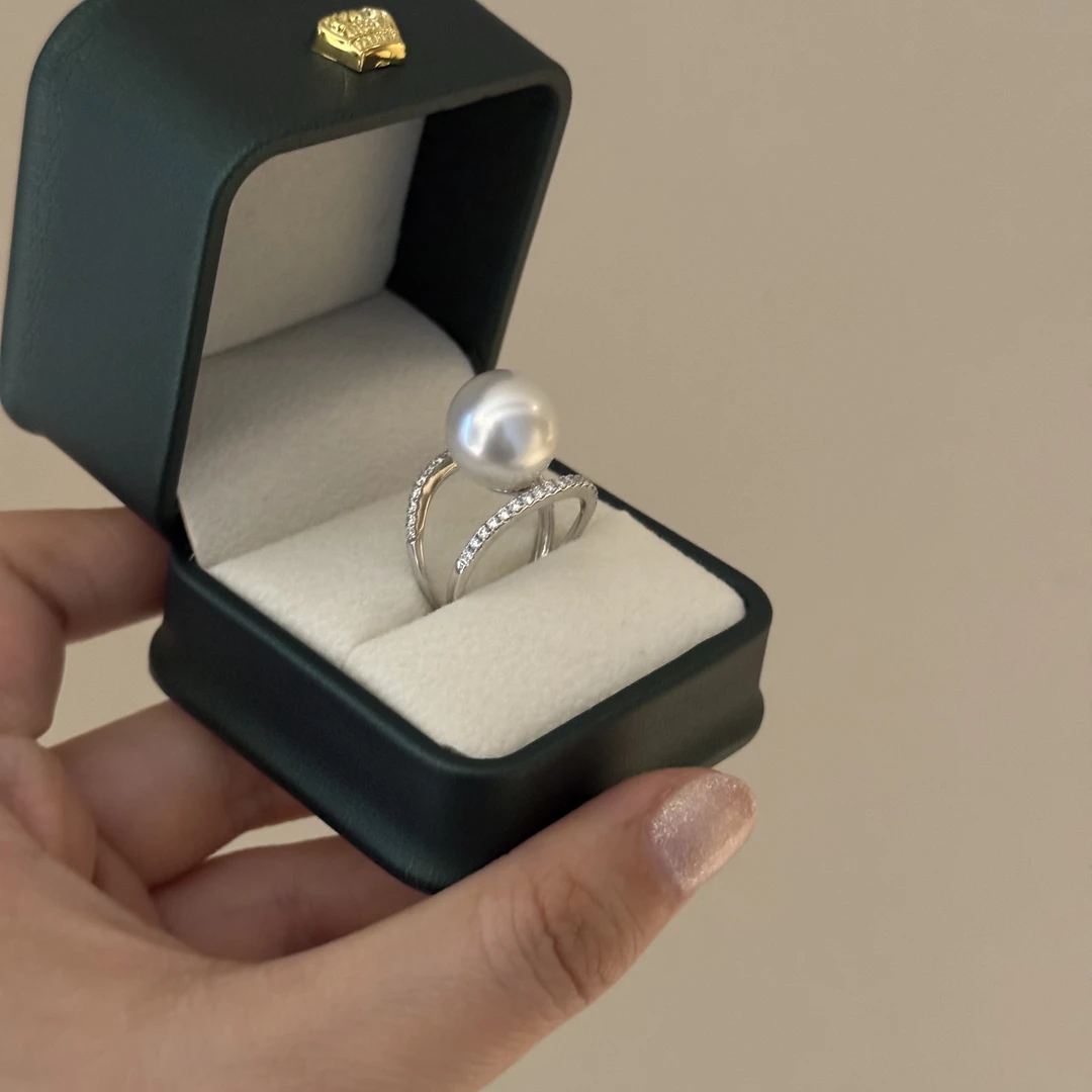 【珠纪儿】18K海水澳白珍珠真金真钻12-13mm大点位戒指