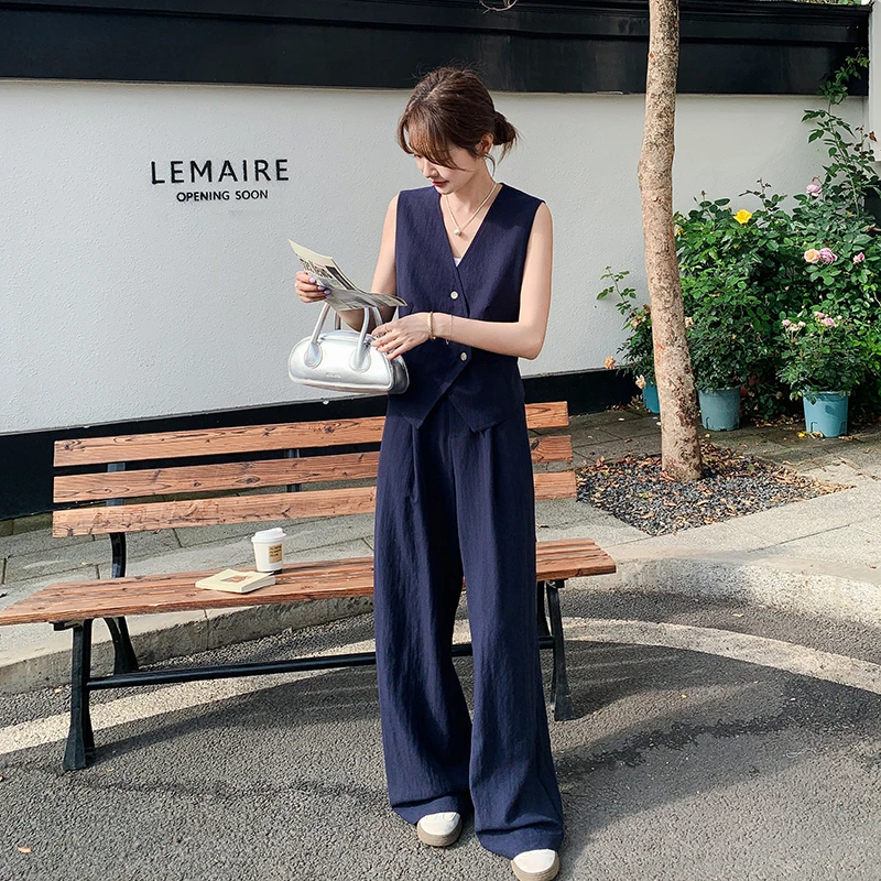 UQS2025夏季新款高级感穿搭阔腿裤两件套女韩系气质ins风女装套装