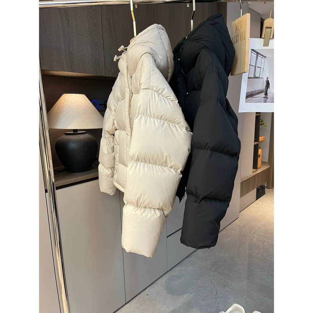 羽绒服女短款2024冬季新款连帽小个子90白鸭绒面包服泡芙轻奢外套