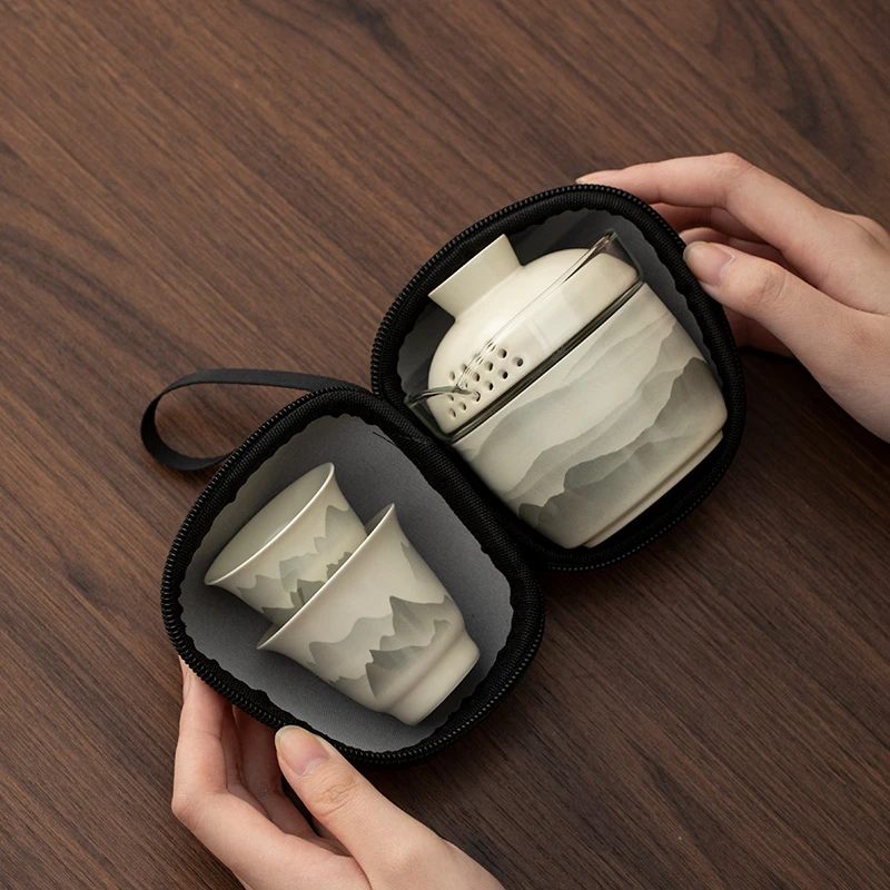 陶瓷旅行茶具便携式泡茶壶一人饮快客杯户外露营一壶一杯礼品定制