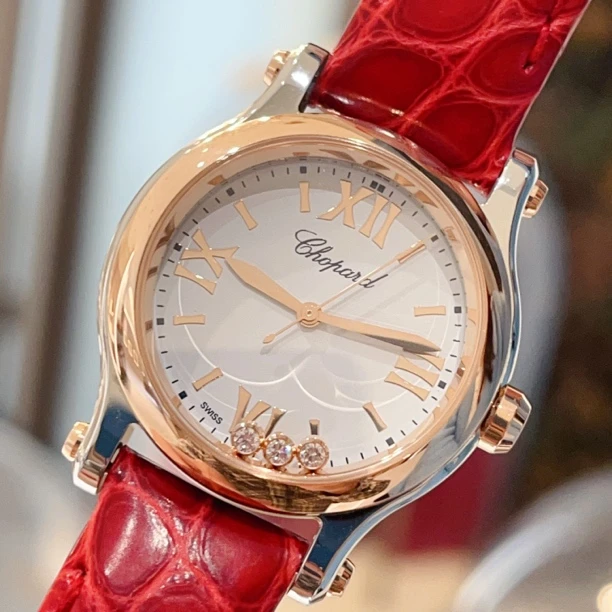 99新 Chopard/萧邦 快乐钻30盘间金女表