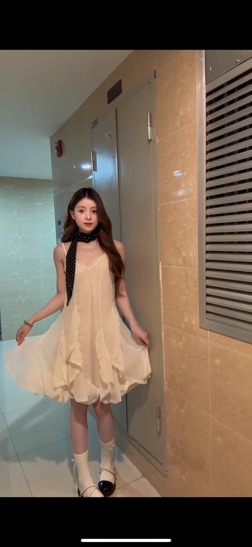 夏季法式气质白色v领小个子后背镂空无袖吊带连衣裙短裙