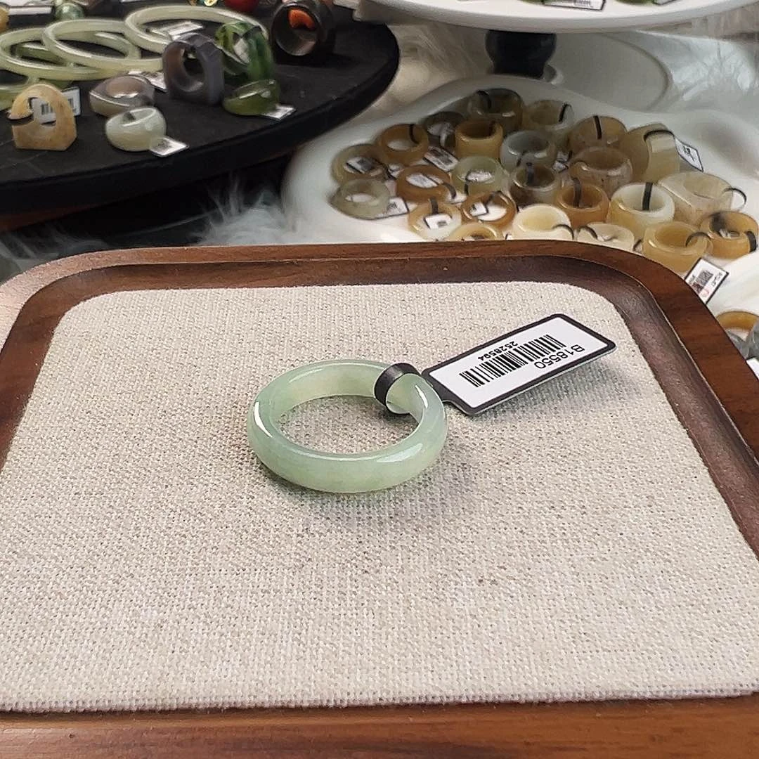 和田玉未镶嵌戒指w91蓝绿色圆条19.0不退换