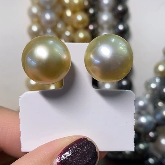 海水珍珠耳饰银S925镶嵌14.5