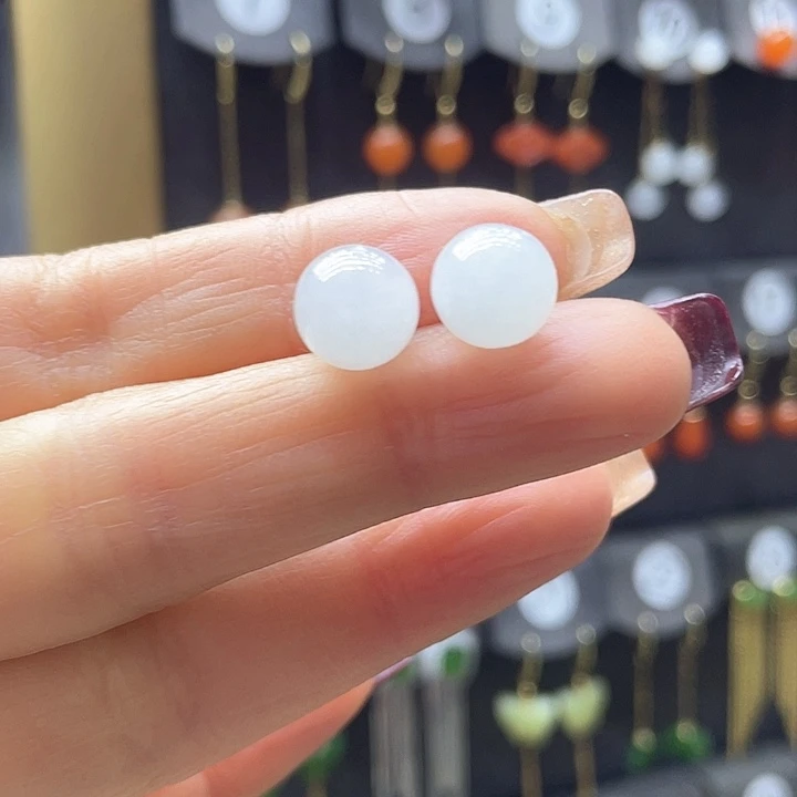 和田玉耳饰银S925镀金镶嵌