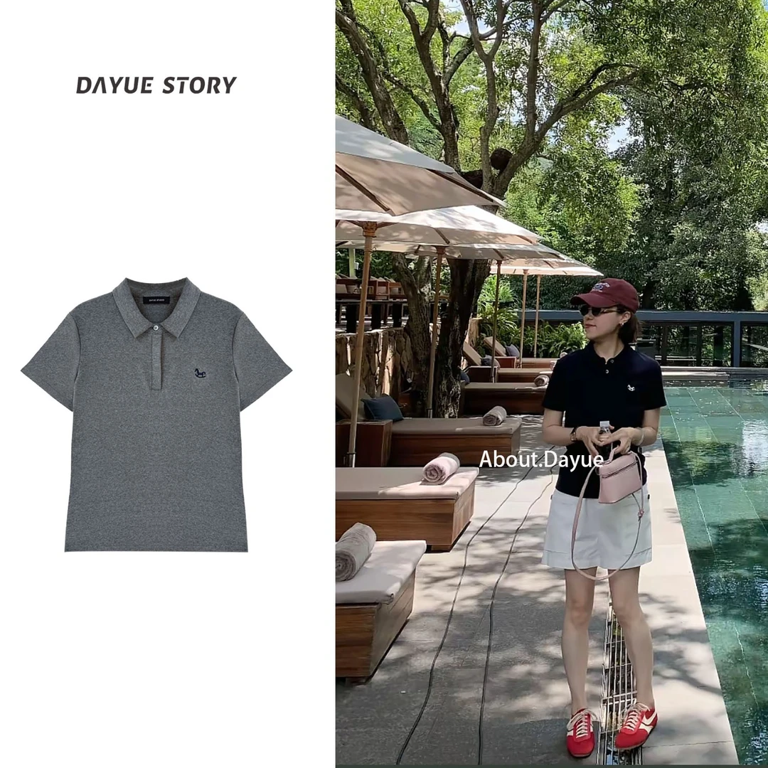 DAYUE【彼得潘】气质感轻松拿捏~立体剪裁！夏季时尚翻领刺绣Polo衫