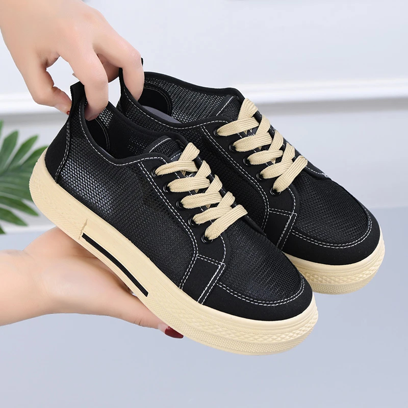 超火网面小白鞋女2025年夏季镂空板鞋轻便透气百搭休闲学生网鞋Y