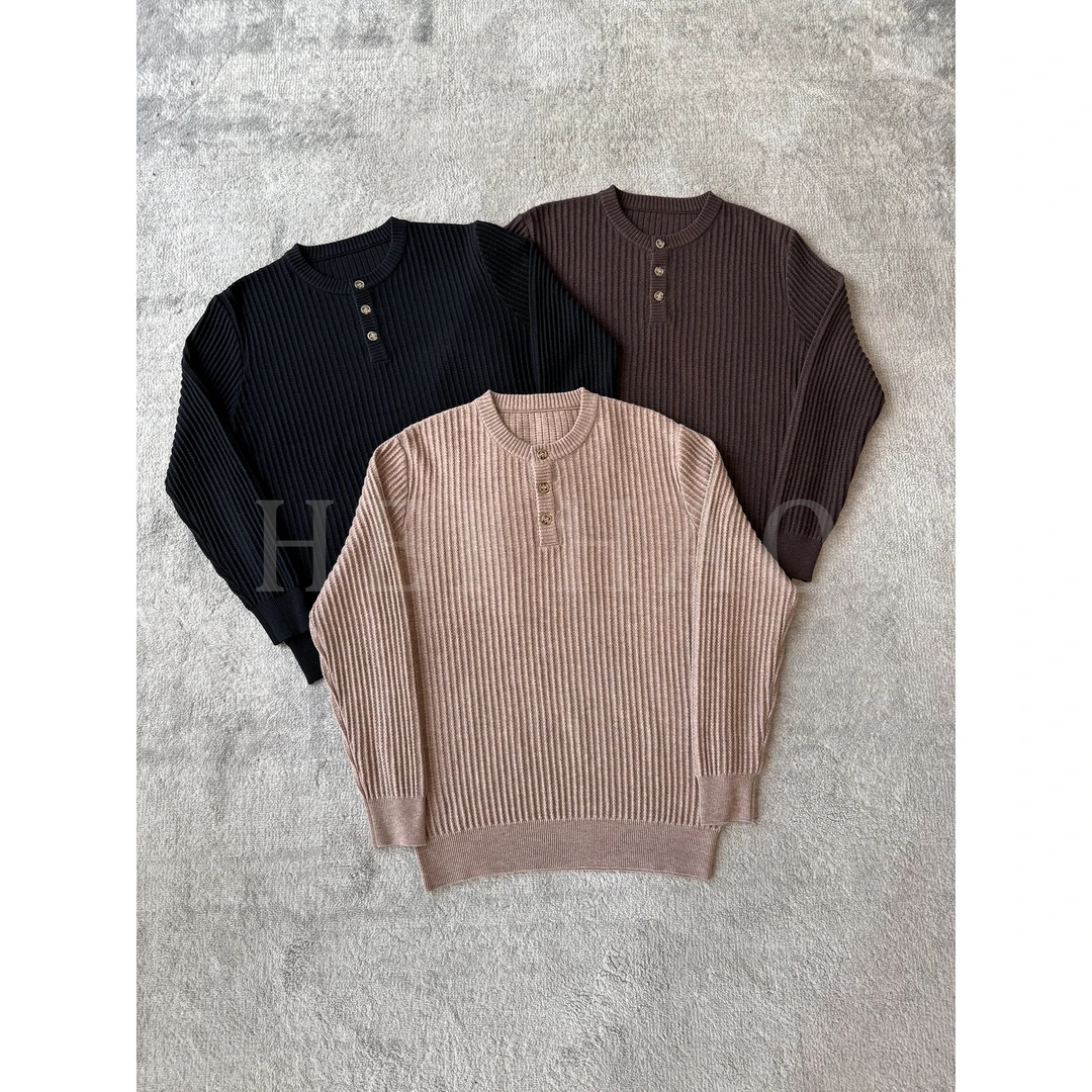 Hei Hao】桑蚕丝羊毛坑条肌理纹亨利领秋冬男士长袖针织衫老钱新贵