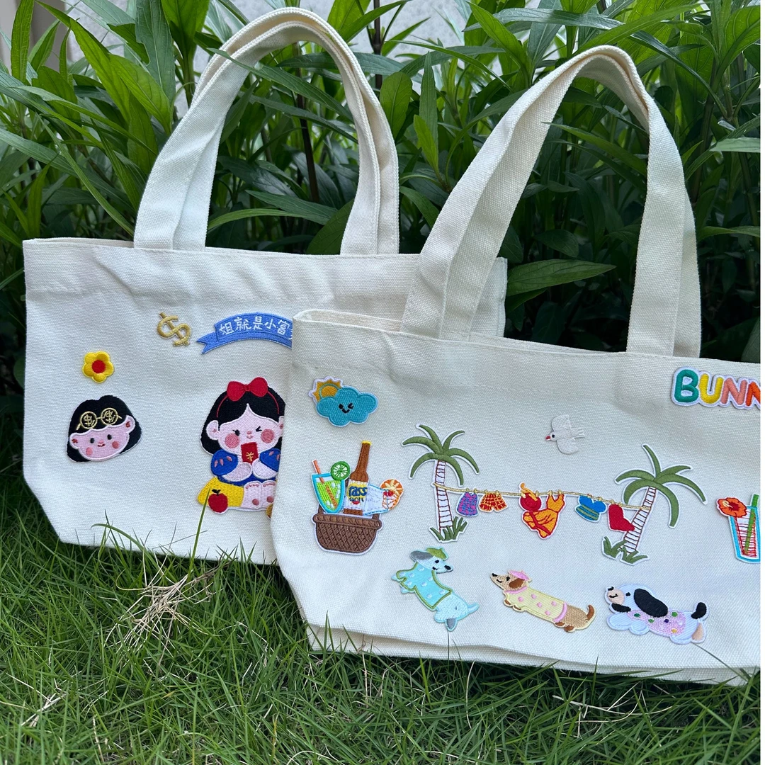 手提帆布包刺绣可定制logo图案时尚学生便携卡通