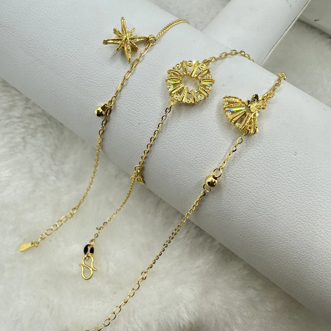 5G工艺 足金999 七彩拉丝流苏葫芦/芒星/裙子手链 【T5】