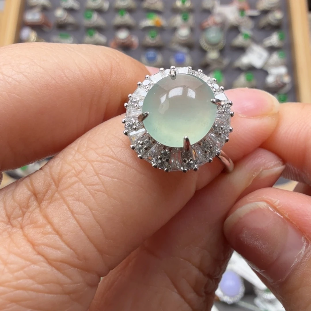 翡翠银S925镶嵌戒指8094