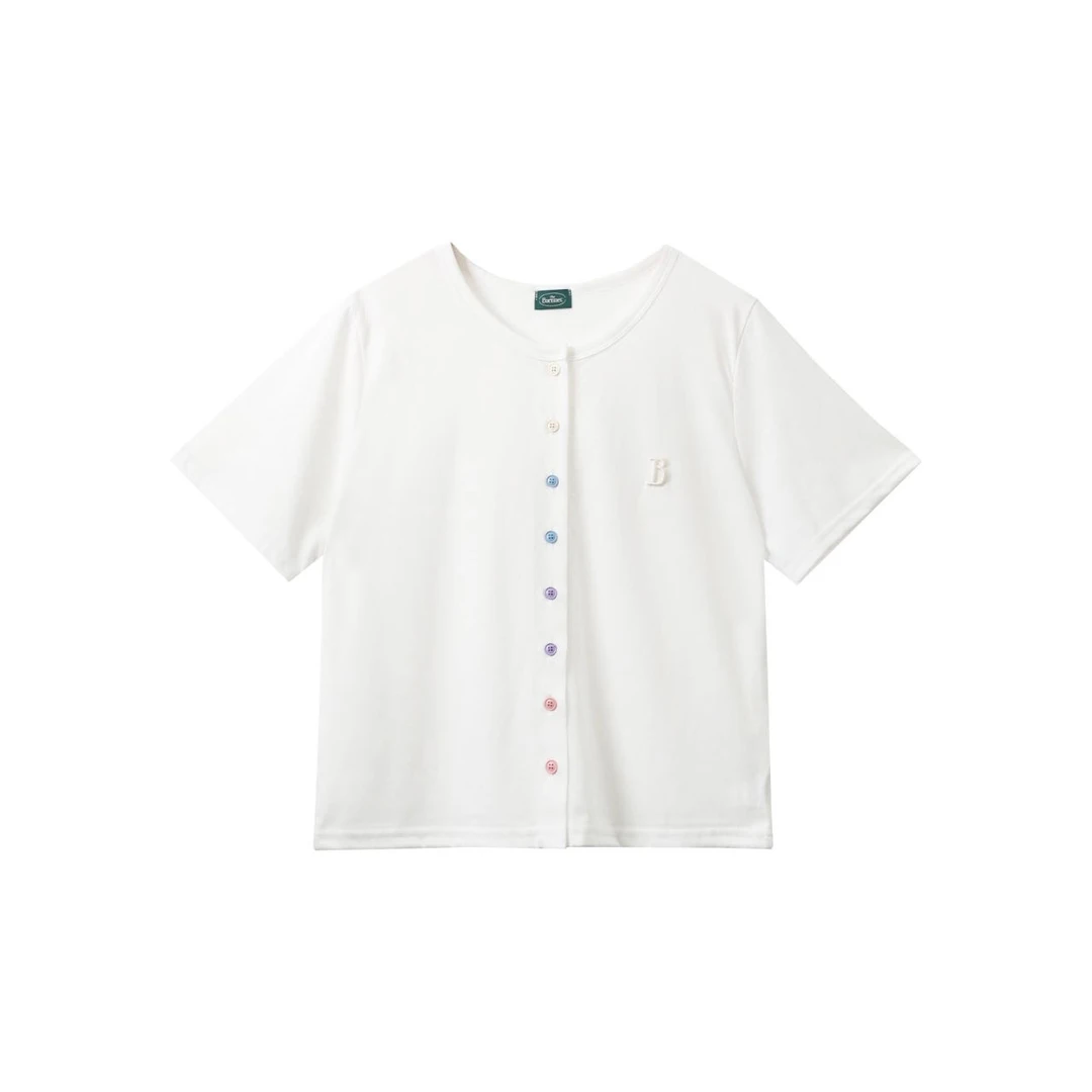 素十八-夏日韩系通勤休闲时尚百搭透气修身净版系扣开衫短袖