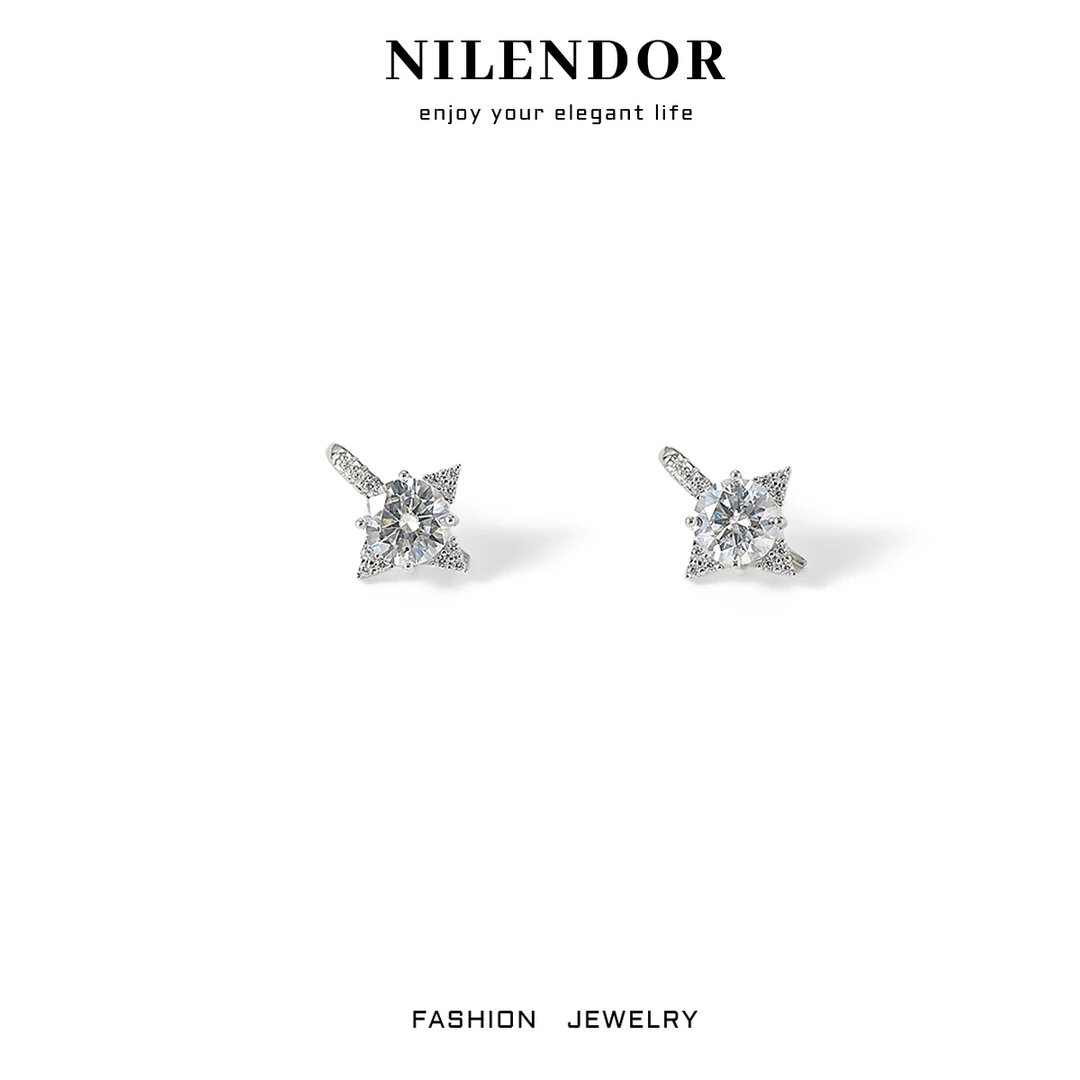 925银莫桑石耳饰 ES-343精致气质满镶星芒小巧气质百搭耳钩