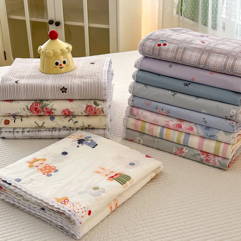 本与月【床单】双层纱花边款家用宿舍透气亲肤单床单套件