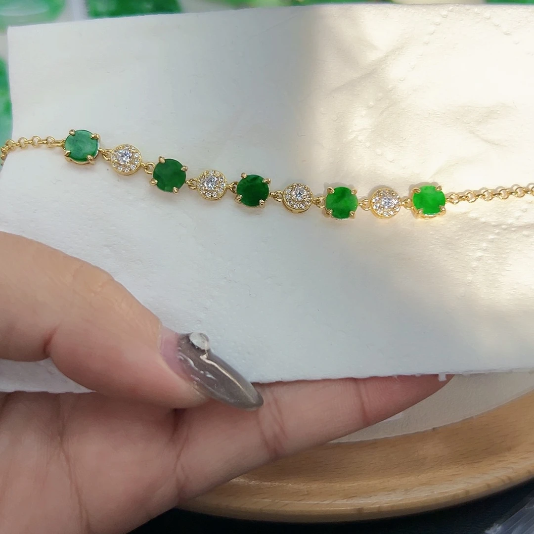 翡翠手链银S925镶嵌天然Ａ货翡翠