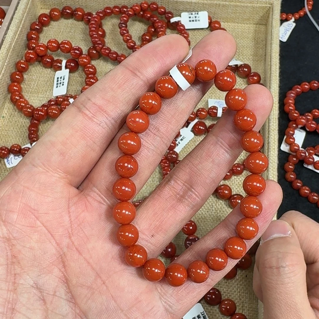 南红玛瑙未镶嵌手链原矿南红手串8mm高品质瓦西柿子红
