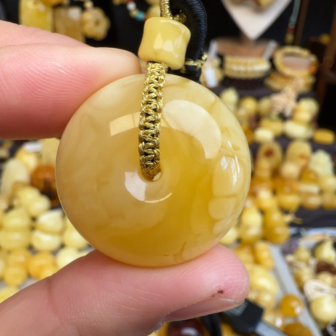 琥珀未镶嵌套链天然俄料蜜蜡平安扣吊坠