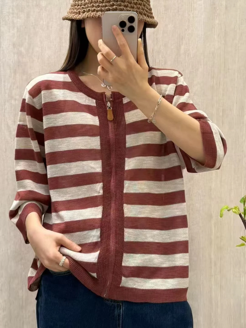 2536横条拉链中袖空调衫 中袖外套