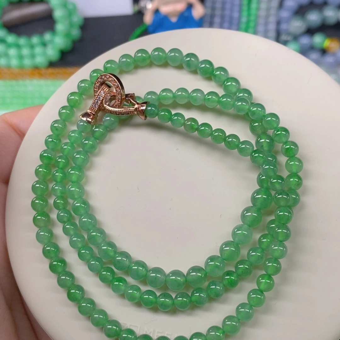 颈饰未镶嵌翡翠缅甸天然翡翠高冰种晴底塔链4.5，6