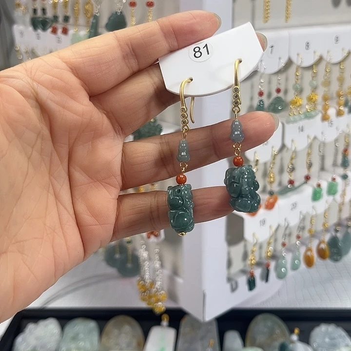 翡翠银S925镶嵌耳饰