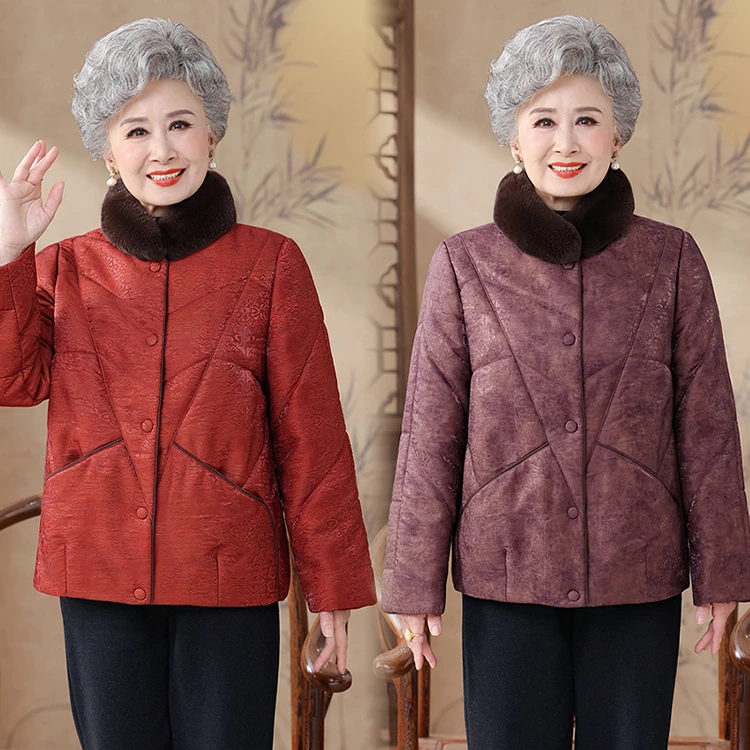 奶奶冬装棉衣懒兔毛领子老年人妈妈冬季加厚棉服高品质棉袄外套女