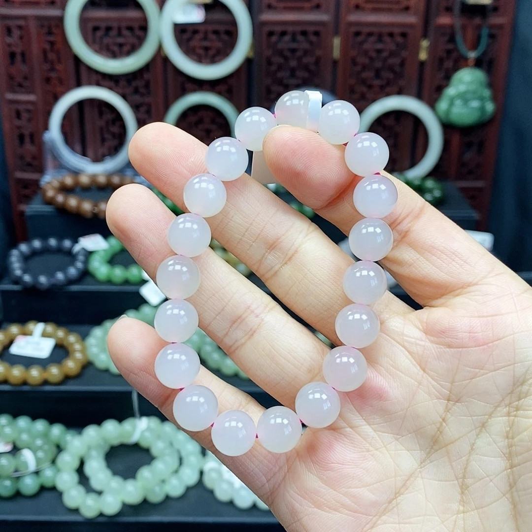 和田玉手串未镶嵌藕粉10