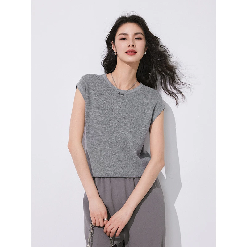 棉仓353635002-女装背后镂空小飞袖短袖针织衫