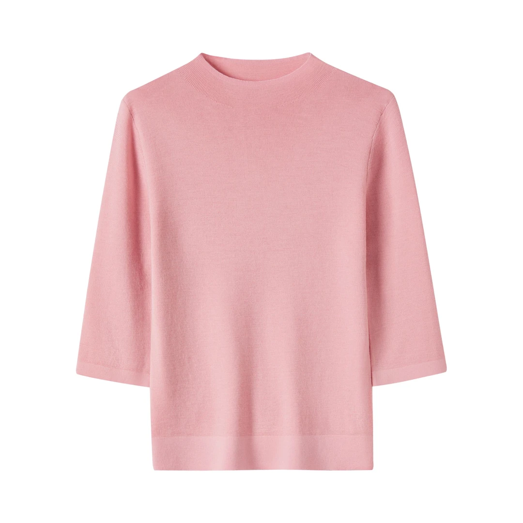 【欧诗莲+紧密纺可机洗】澳毛100％新款女士半高领半袖针织百搭6028