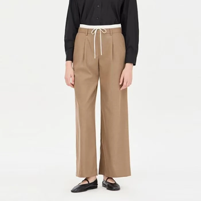 休闲百搭休闲裤直筒时尚阔腿简约宽松通勤设计师秋冬抽绳西裤女