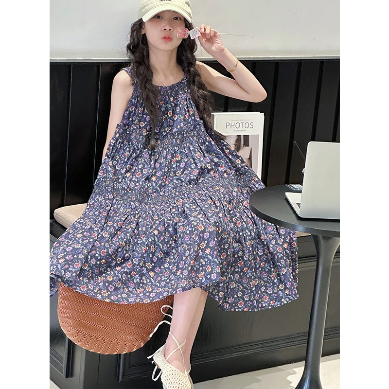 K29234法式浪漫女童碎花连衣裙2025新款夏装儿童休闲吊带裙子时髦