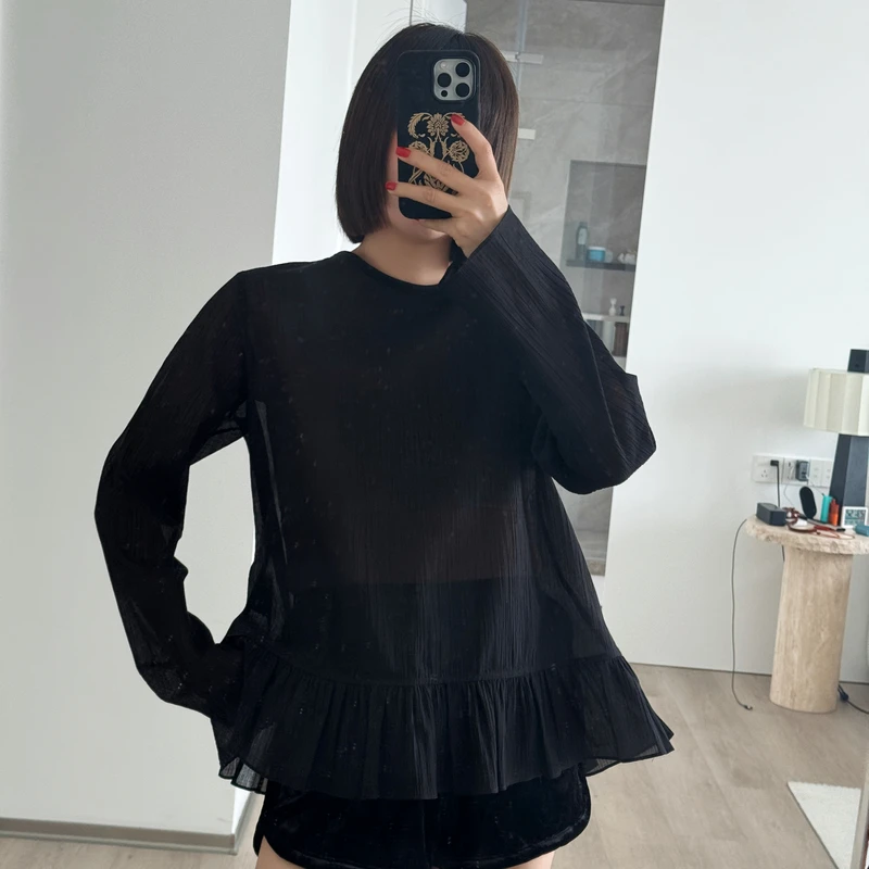 【rarer rarer】25SS夏季黑白两色荷叶边薄款衬衫  2501210