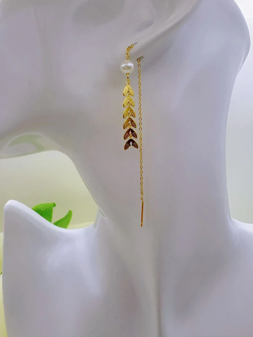 钛钢仿珍珠耳饰 【Kiss娜】钛钢4054超仙麦穗贝珠耳线