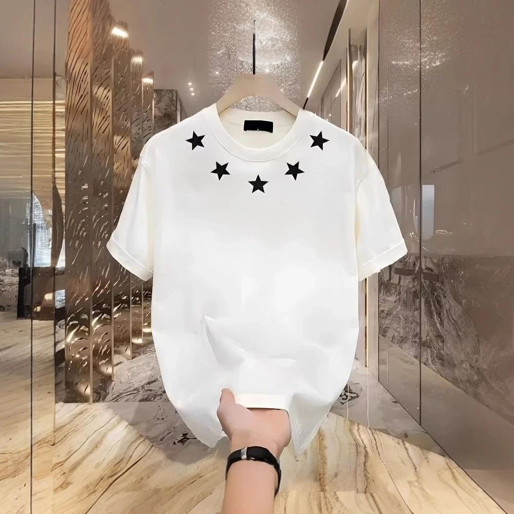 仓石一树潮牌围脖五角星短袖t恤男夏季个性时尚美式宽松情侣上衣